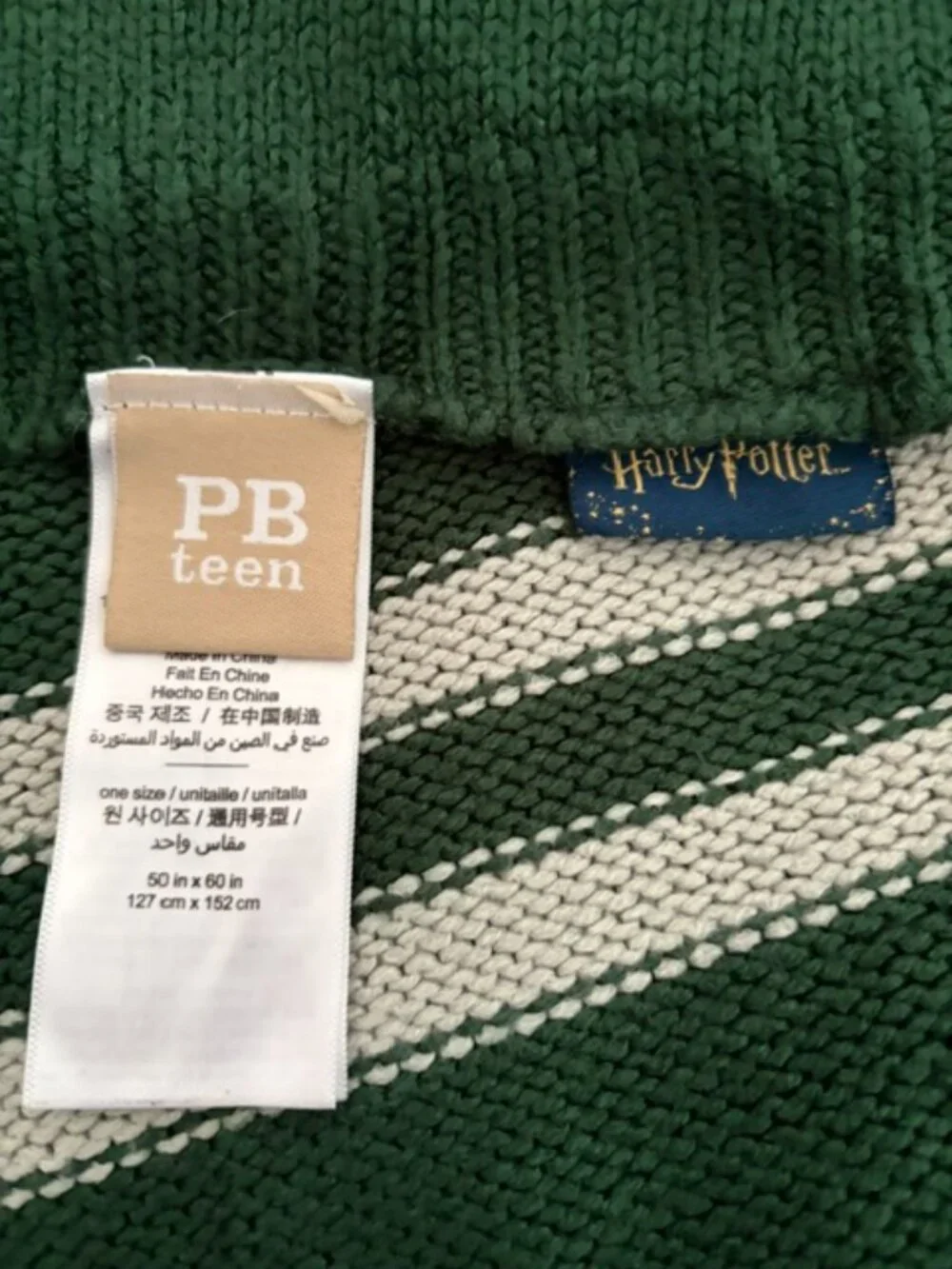 Gently used Harry Potter™ Collegiate Stripe House Throw Green Stripe Slytherin